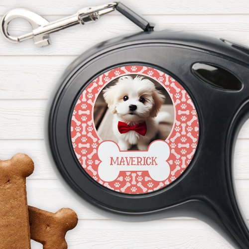 Personalized Pet Gifts 16 Coral And White Dog Bone Paw Pattern Pet Photo Retractable Pet Leash