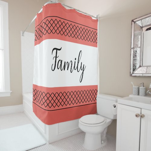 Coral and White Family Shower Curtain