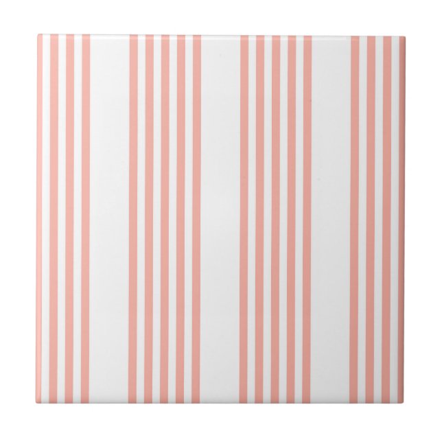 Coral and white five stripe pattern ceramic tile (Front)