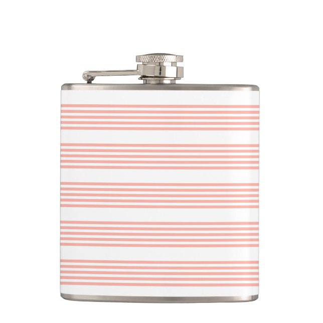 Coral and white five stripe pattern flask (Front)