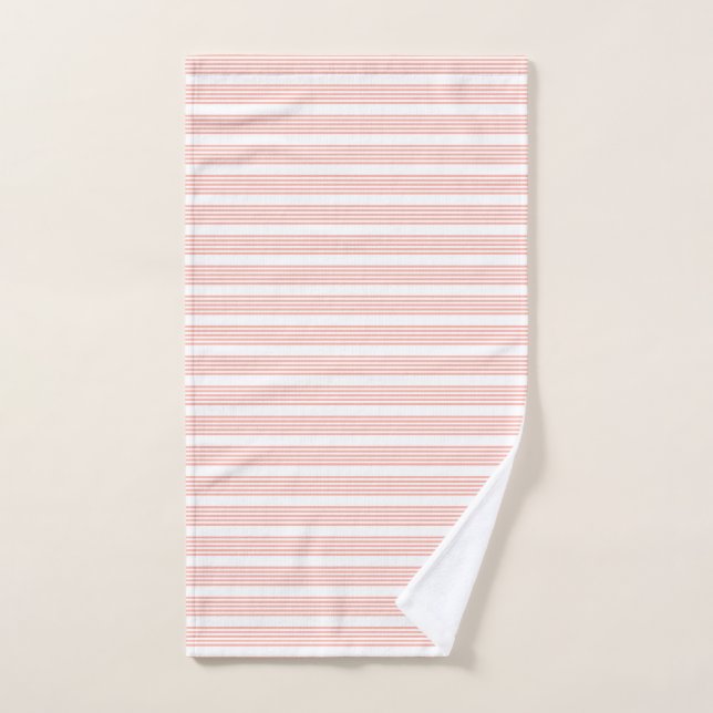 Coral and white five stripe pattern hand towel  (Hand Towel)