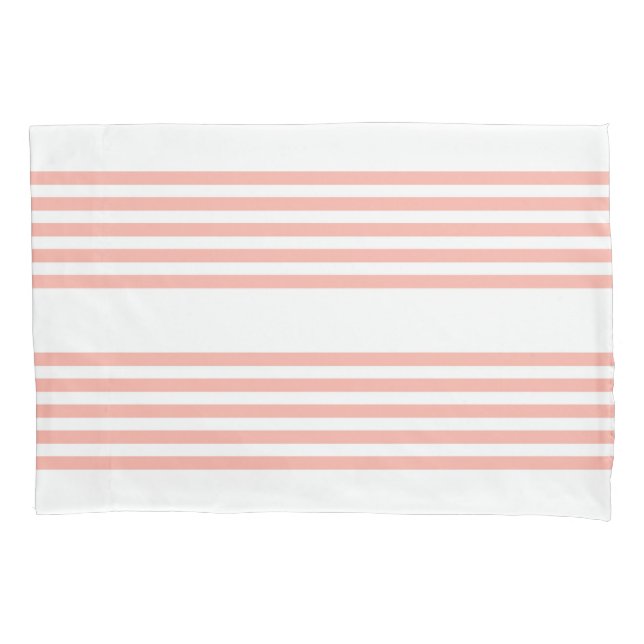Coral and white five stripe pattern pillow case (Front)