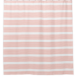 Coral and white five stripe pattern shower curtain
