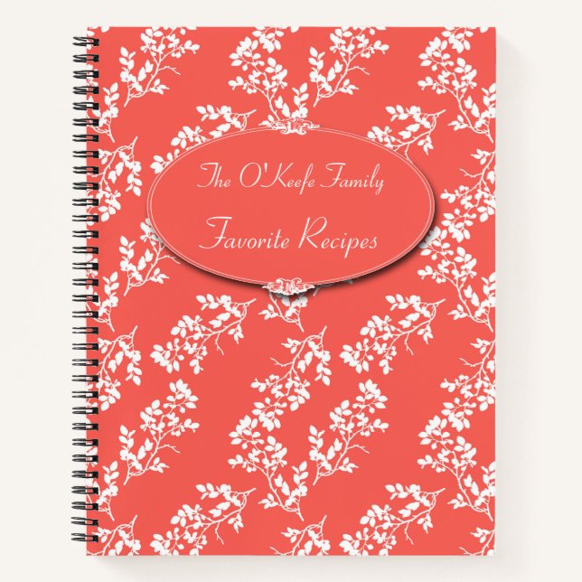 Coral and White Floral Recipe Organizer Notebook (Front)