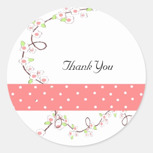 Coral and White Floral Thank You Classic Round Sticker