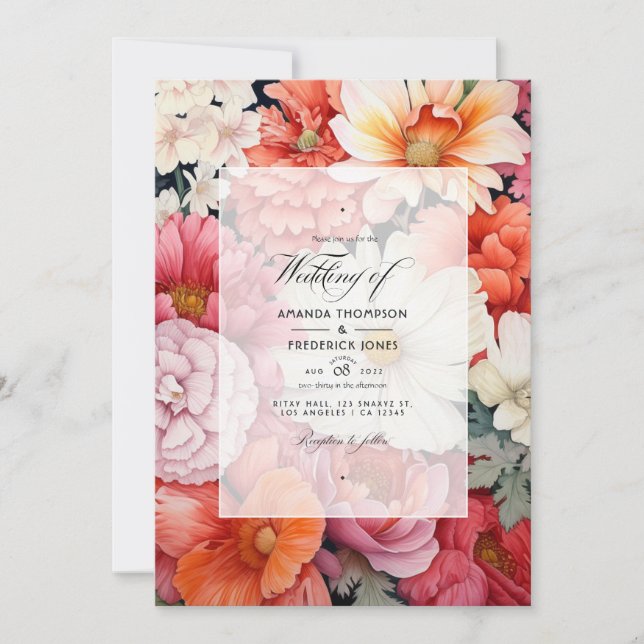 Coral and White Floral Wedding Invitation (Front)