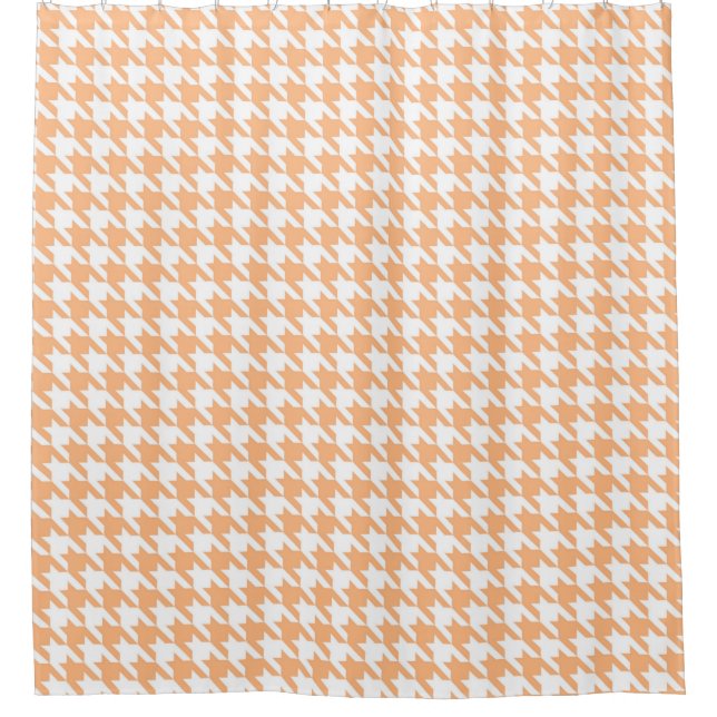 Coral and White Houndstooth Pattern Shower Curtain (Front)