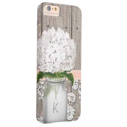 Coral and White Hydrangea Monogrammed Mason Jar Barely There iPhone 6 Plus Case