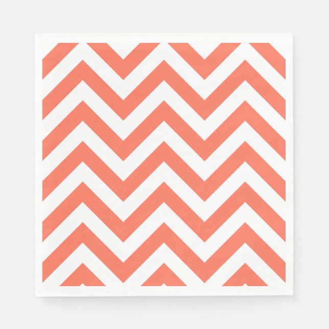 Coral and White Large Chevron ZigZag Pattern Paper Napkins (Front)