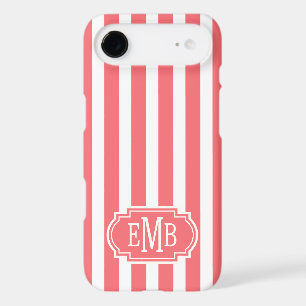 Coral and White Monogrammed Stripes iPhone 17 Air Case