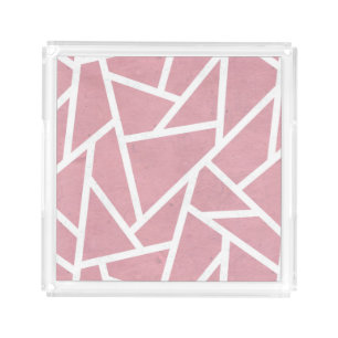 Coral and white mosaic pattern acrylic tray