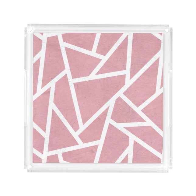 Coral and white mosaic pattern acrylic tray (Front)