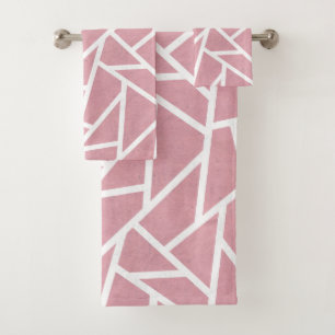 Coral and white mosaic pattern bath towel set