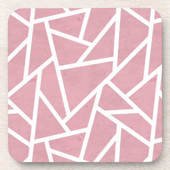 Coral and white mosaic pattern beverage coaster (Front)