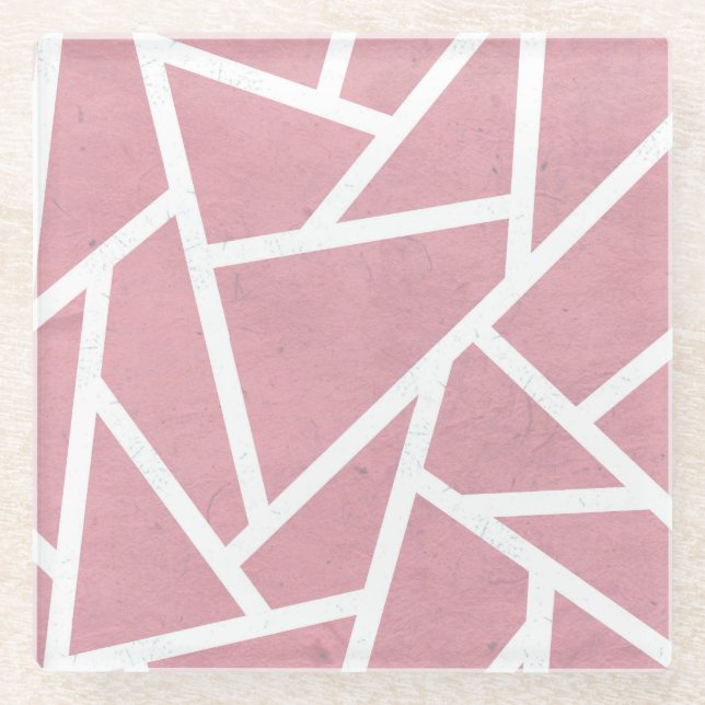 Coral and white mosaic pattern glass coaster (Front)