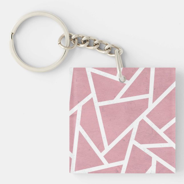 Coral and white mosaic pattern keychain (Front)