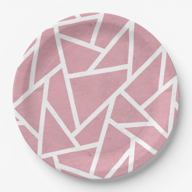 Coral and white mosaic pattern paper plates (Front)