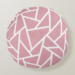 Coral and white mosaic pattern round pillow