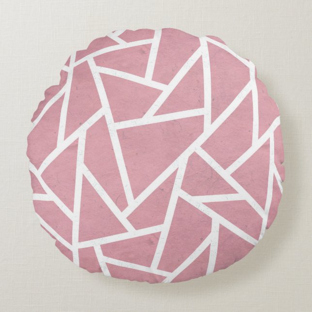 Coral and white mosaic pattern round pillow (Front)