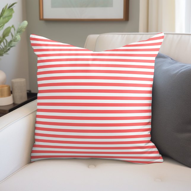 Coral and White Nautical Stripes Throw Pillow (Creator Uploaded)