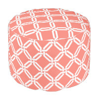 Coral and White Octagon Link Lattice Pattern Pouf