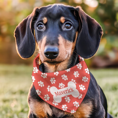 Personalized Pet Gifts 10 Coral And White Paw Print Dog Bone Custom Name Pet Bandana Collar