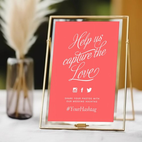 Coral and White Personalized Wedding Hashtag Sign