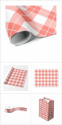 Coral and White Plaid Wrapping and Party Supplies