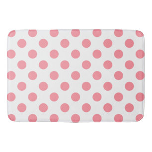 Coral and white polka dots bath mat