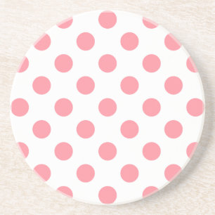 Coral and white polka dots drink coaster