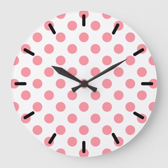 Coral and white polka dots large clock (Front)