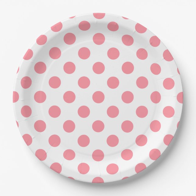 Coral and white polka dots paper plates (Front)