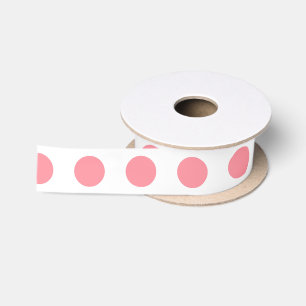 Coral and white polka dots satin ribbon