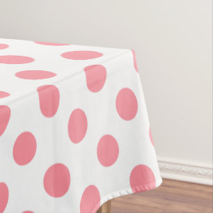 Coral and white polka dots tablecloth