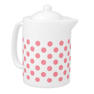 Coral and white polka dots teapot