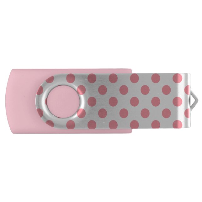 Coral and white polka dots USB flash drive (Front)