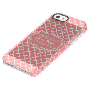 Coral and White Quatrefoil Lattice Personalized Permafrost iPhone SE/5/5s Case