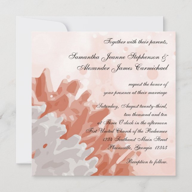 Coral and White Reef Beach Wedding Invitations (Front)