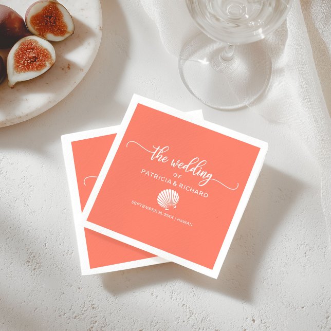 Coral and White Seashell Beach Wedding Napkins (Creator Uploaded)