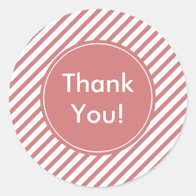 Coral and White Stripes Classic Round Sticker (Front)