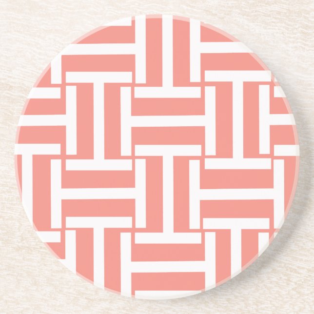 Coral and White T Weave Coaster (Front)