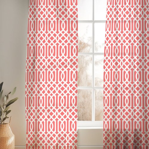 Coral and White Trellis Pattern Sheer Curtains