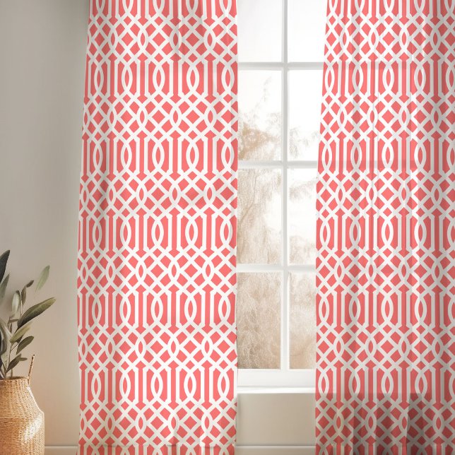 Coral and White Trellis Pattern Sheer Curtains (Creator Uploaded)