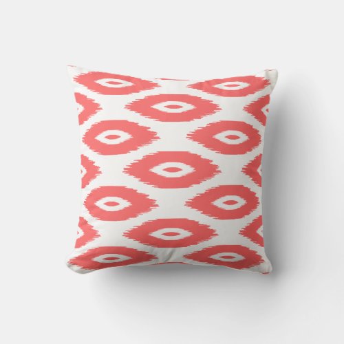 Coral and White Tribal Ikat Dots Throw Pillow