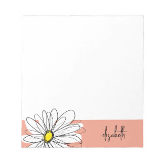 Coral and White Whimsical Daisy with Custom Text Notepad