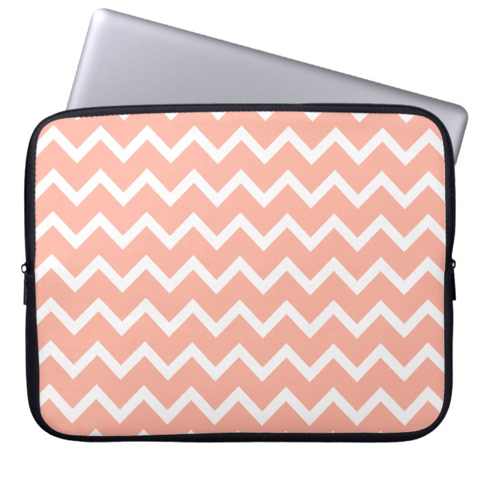 Coral and White Zig Zag Pattern. Laptop Computer Sleeve