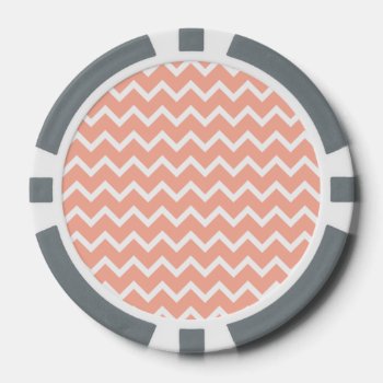 Coral And White Zig Zag Pattern. Poker Chips by Graphics_By_Metarla at Zazzle