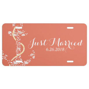 Coral and Yellow Anchor Beach Wedding License Plate