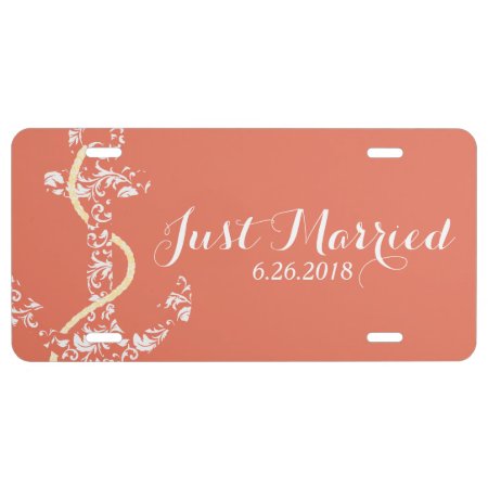 Coral And Yellow Anchor Beach Wedding License Plate