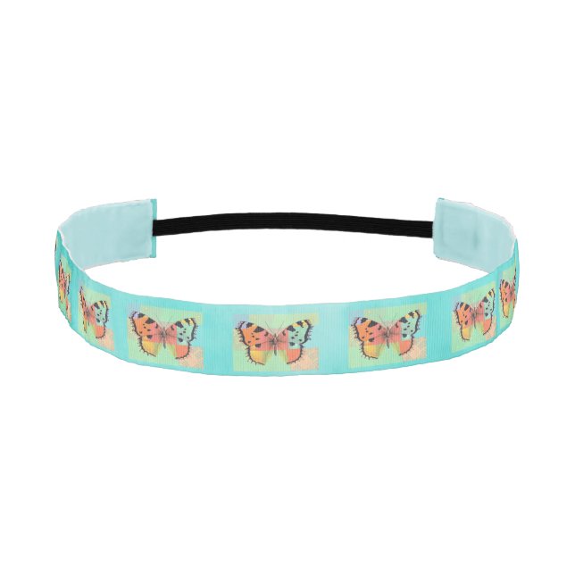 Coral and Yellow Butterflies on a Blue Headband (Front)